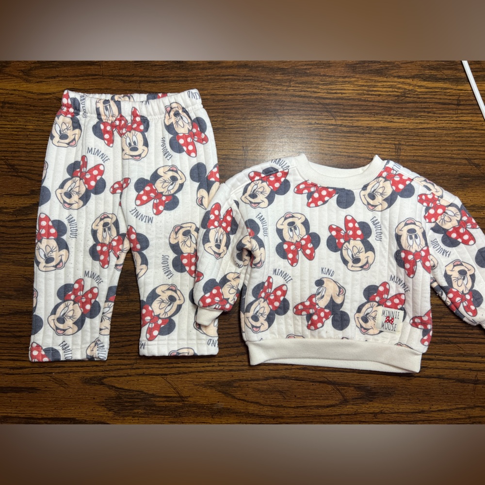 Disney girls white mini mouse thick matching sweatsuit outfit set 12 months